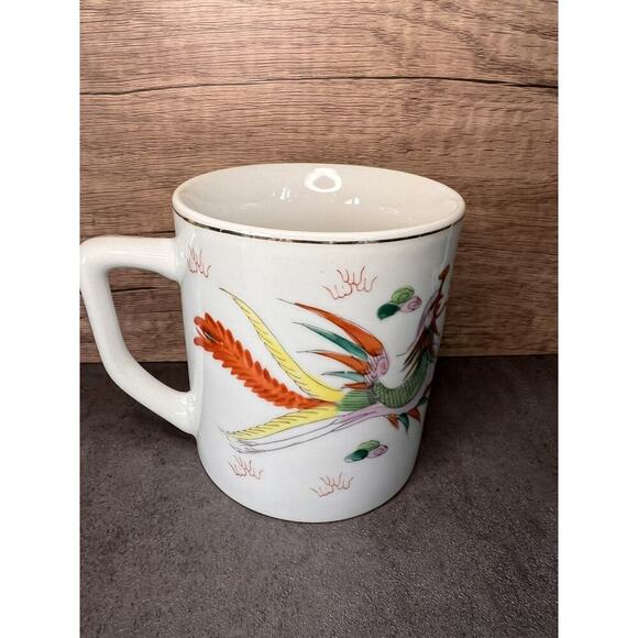 Vintage Porcelain Chinese Dragon Phoenix Mug 4” Tall Gold Rim - Picture 3 of 10